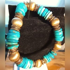 Veronese Bracelet Turquoise Stone, 925 Italy Magnet Closure Vermeil Findings 7.5